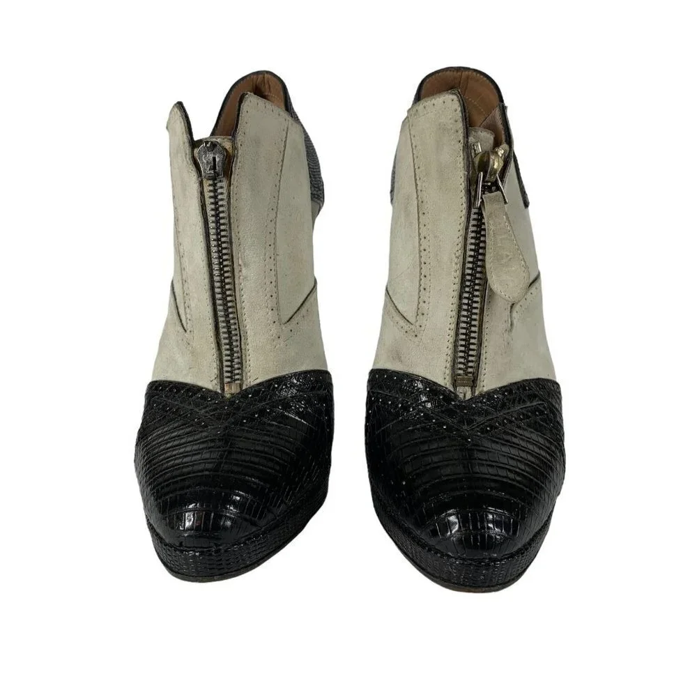 ALAIA Black and Gray Leather/Suede High Heel Spats Pumps AS IS Size 37 Booties